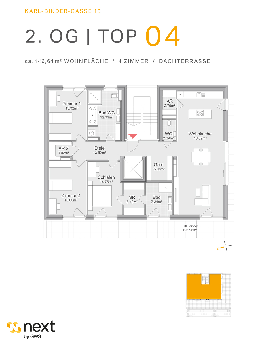 Hart bei Graz, Karl-Binder-Gasse 13 - Neubauprojekt - Wohnung 4 - Grundriss - 4-Zimmer-Wohnung - Neubauwohnung Neubauprojekt NextbyGWS 