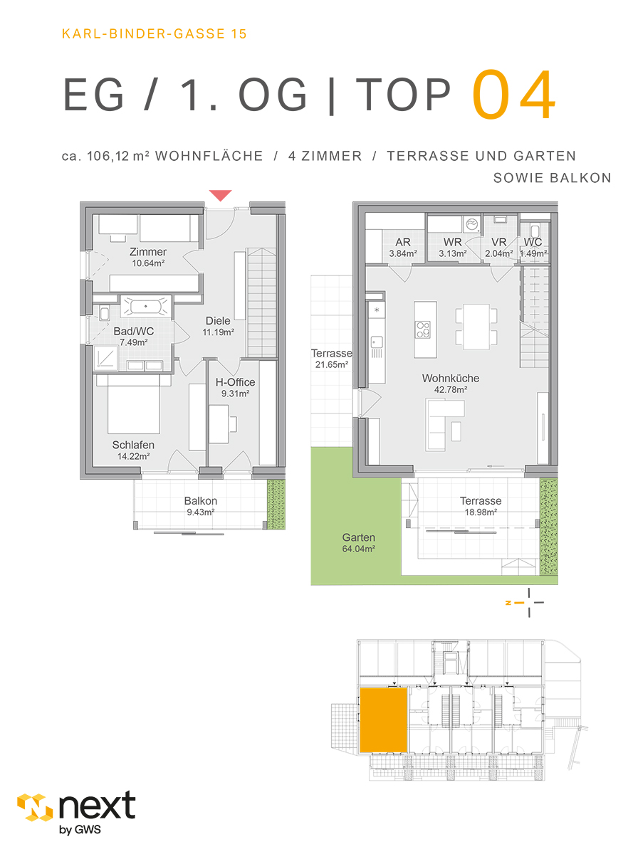 Hart bei Graz, Karl-Binder-Gasse 15 - Neubauprojekt - Wohnung 4 - Grundriss - 4-Zimmer-Wohnung - Neubauwohnung Neubauprojekt NextbyGWS 