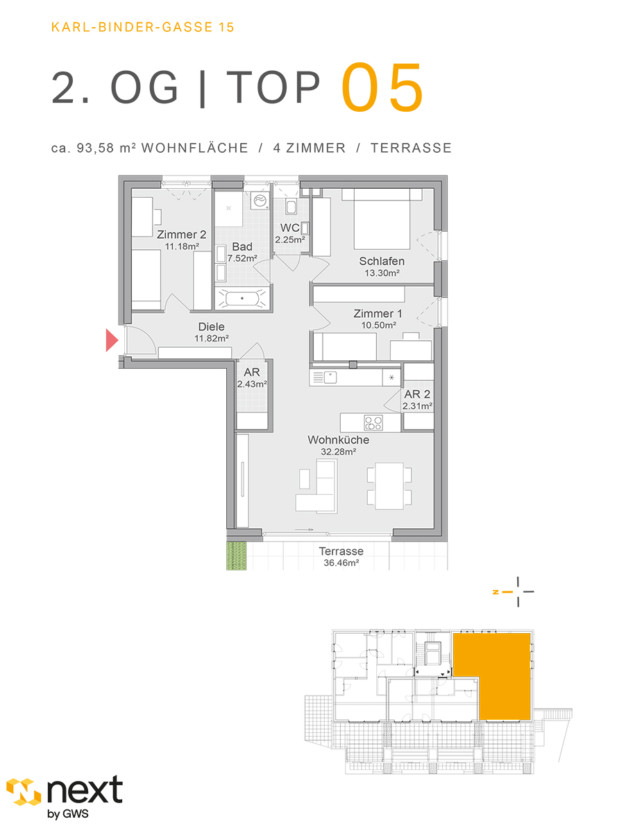 Hart bei Graz, Karl-Binder-Gasse 15 - Neubauprojekt - Wohnung 5 - Grundriss - 4-Zimmer-Wohnung - Neubauwohnung Neubauprojekt NextbyGWS 