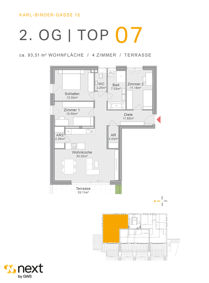 Hart bei Graz, Karl-Binder-Gasse 15 - Neubauprojekt - Wohnung 7 - Grundriss - 4-Zimmer-Wohnung - Neubauwohnung Neubauprojekt NextbyGWS 